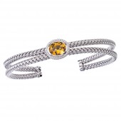 Silver with Oval Citrine Double Row Cuff Bracelet