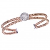 Pink Plated and Round Diamond Cuff Bracelet 